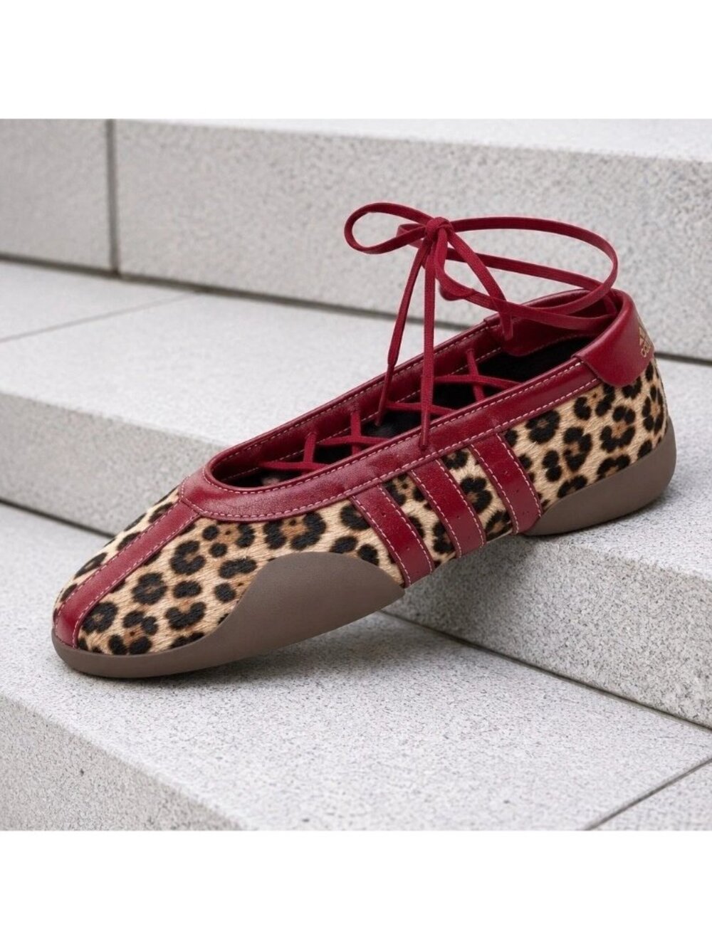 adidas Size 7 Originals Taekwondo Mei Ballet Flats in Leopard & Burgundy